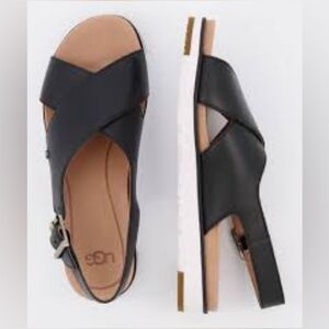 UGG Black Cross-Strap Slingback Sandals with White Platform